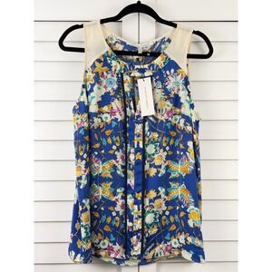 Collective Concepts Blouse Women XL‎ Blue NEW Floral Sleeveless Keyhole Top